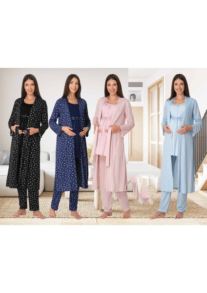 Effort Kadın Mavi Hamile Lohusa Sabahlıklı Pijama Takımı 6014
