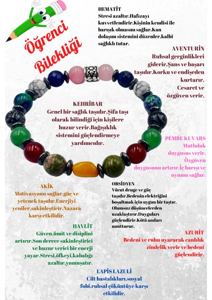 Öğrenci Bilekliği Doğal Taş Aaa Kalite Sürpriz Hediyeli fiyatları