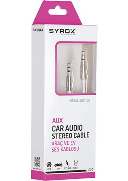 C20 Audio Aux Kablo 3.5mm 1mt Beyaz