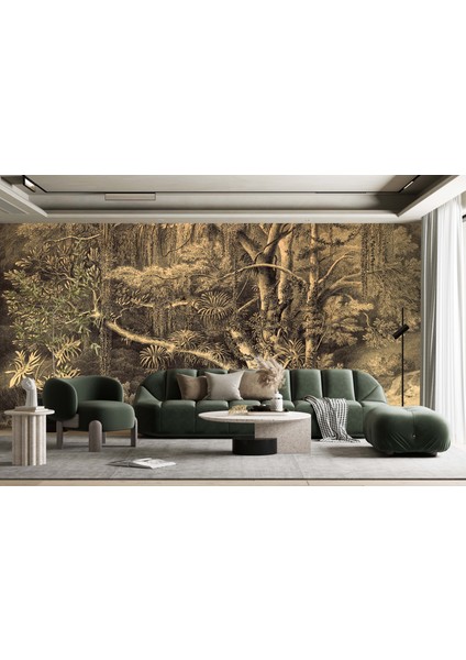 Dekoros tek Parça Doğa Çizimi Ağaçlar ve Nehir Poster Duvar Kağıtları