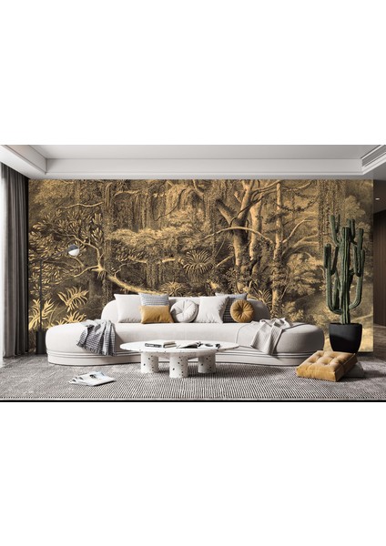 Dekoros tek Parça Doğa Çizimi Ağaçlar ve Nehir Poster Duvar Kağıtları modelleri