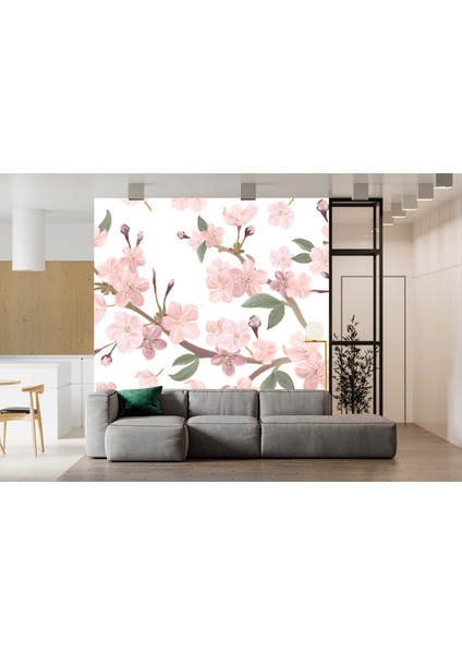 Dekoros tek Parça Pembe Çiçekli Dallar Poster Duvar Kağıdı