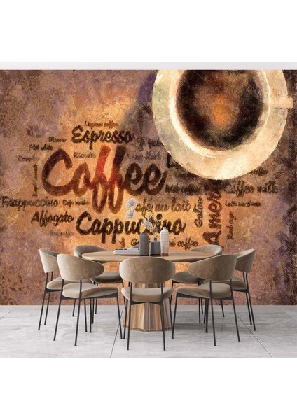 Dekoros tek Parça Kafe Kahve Mottolu Yazılı Duvar Kağıdı