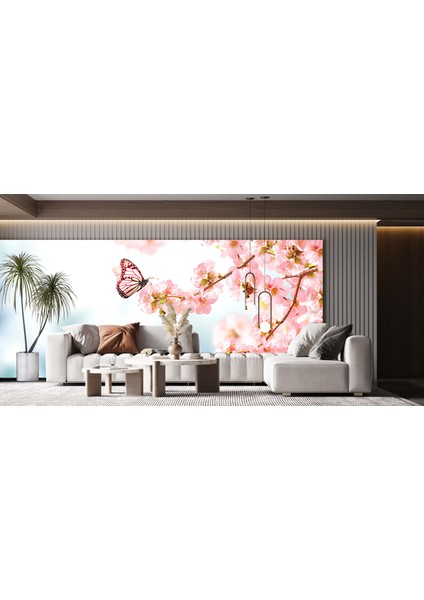 Dekoros tek Parça Kelebek ve Pembe Çiçekler Poster Duvar Kağıdı