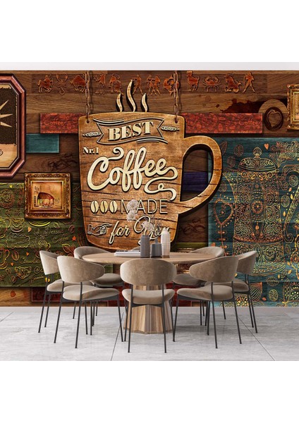 Dekoros tek Parça Kafe Kahve Mottolu Yazılı Duvar Kağıd
