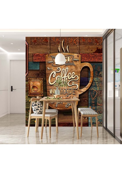Dekoros tek Parça Kafe Kahve Mottolu Yazılı Duvar Kağıd modelleri
