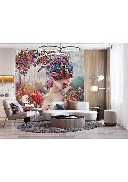 Dekoros tek Parça Kelebek Saçlı Kadın Poster Duvar Kağıdı modelleri