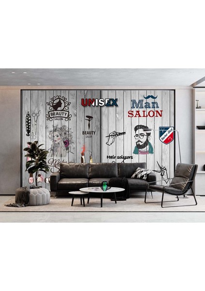 Dekoros tek Parça Duvar Kağıdı Unisex Kuaför Özel Tasarım