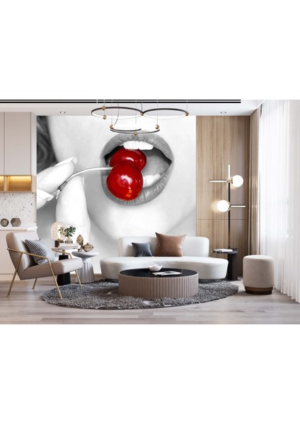 Dekoros tek Parça Kiraz Yiyen Kadın Poster Duvar Kağıdı