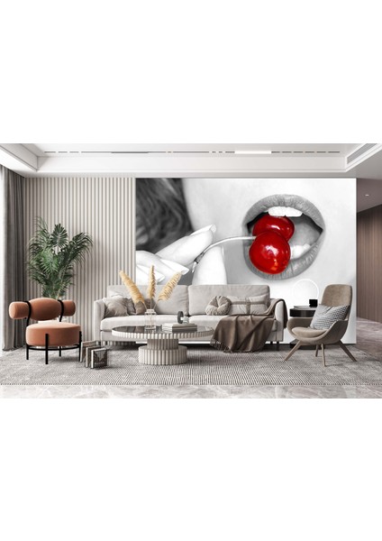 Dekoros tek Parça Kiraz Yiyen Kadın Poster Duvar Kağıdı modelleri