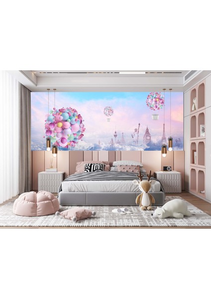 Dekoros tek Parça Uçan Balon Çocuk Duvar Kağıdı modelleri