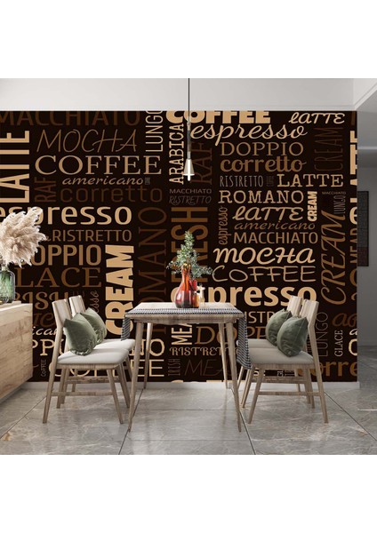 Dekoros tek Parça Kafe Kahve Mottolu Yazılı Duvar Kağıdı