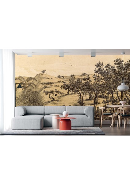 Dekoros tek Parça Doğa Çizimi Orman ve Dağ Poster Duvar Kağıtları