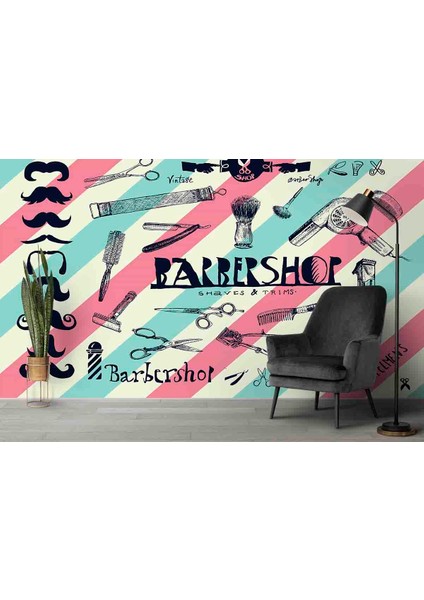 Dekoros tek Parça Duvar Kağıdı Barber Shop Özel Tasarım