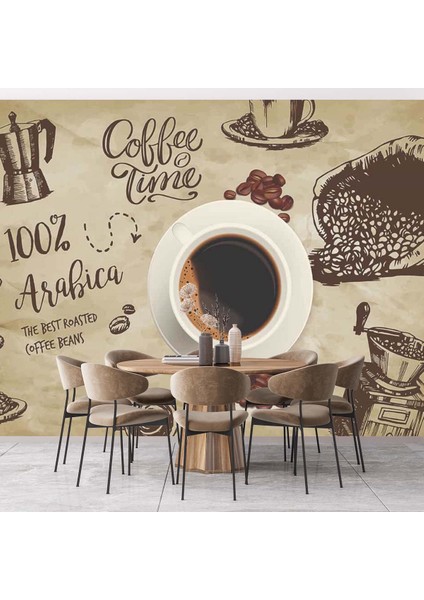 Dekoros tek Parça Kafe Kahve Mottolu Yazılı Duvar Kağıdı