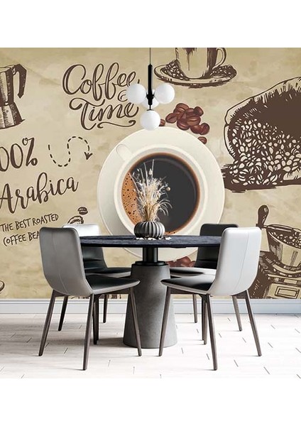 Dekoros tek Parça Kafe Kahve Mottolu Yazılı Duvar Kağıdı modelleri