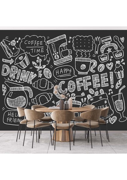 Dekoros tek Parça Kafe Kahve Mottolu Yazılı Duvar Kağıdı