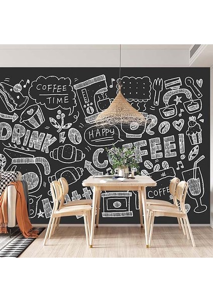 Dekoros tek Parça Kafe Kahve Mottolu Yazılı Duvar Kağıdı