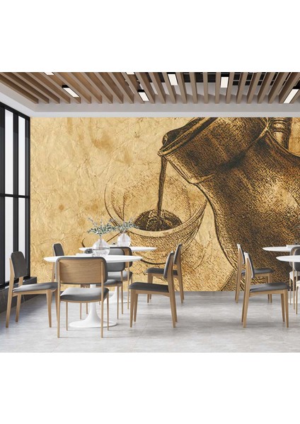 Dekoros tek Parça Kafe Kahve Mottolu Yazılı Duvar Kağıdı