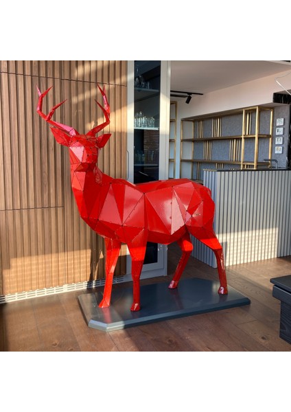 Metal Geyik - 3d Handmade Deer - 180 Cm Kırmızı