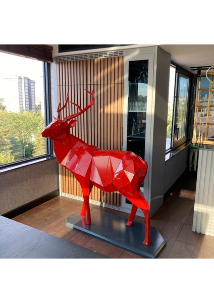 Metal Geyik - 3d Handmade Deer - 180 Cm Kırmızı