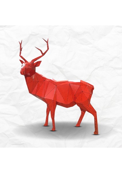 Metal Geyik - 3d Handmade Deer - 180 Cm Kırmızı