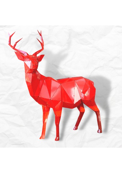 Metal Geyik - 3d Handmade Deer - 180 Cm Kırmızı