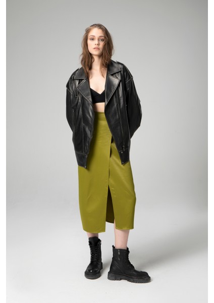 WM019 Oversize Biker Hakiki Deri Kadın Mont indirimleri