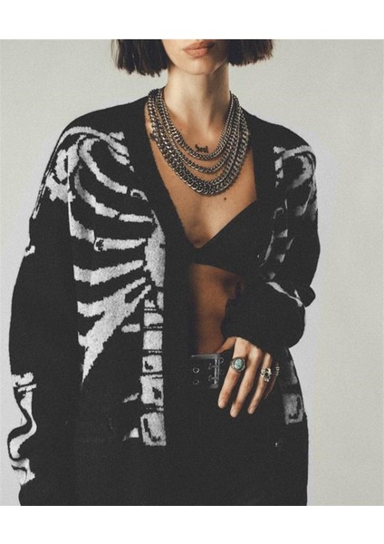Skull Oversize Unisex Siyah Hırka