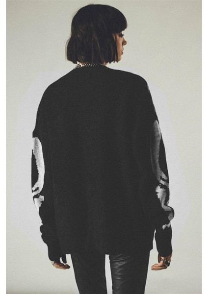 Skull Oversize Unisex Siyah Hırka