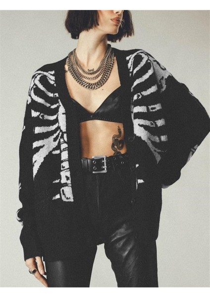 Skull Oversize Unisex Siyah Hırka