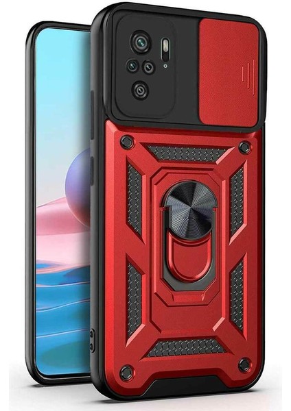 Xiaomi Redmi Note 10S Kılıf Yüzüklü Standlı Kamera Korumalı Pars + Ekran Koruyucu