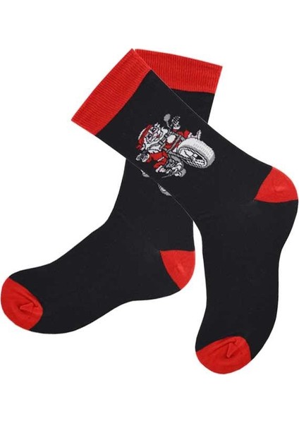 Club Erkek Pamuk Merry Christmas Motosikletli Noel Baba Desenli Yılbaşı Çorab