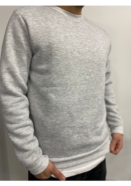 Erkek Gri Basic Üç Iplik Sweatshirt