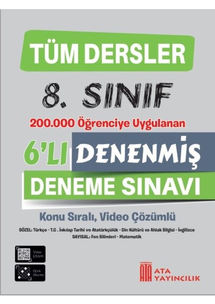 Ata Yayıncılık 8. Sınıf Tüm Dersler Denenmiş 6'Lı Deneme Sınavı