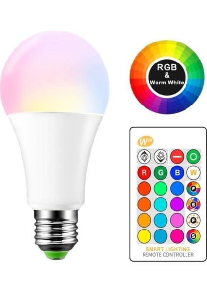 9W Uzaktan Kumandalı Led Ampul Renk Değiştirir Rgb Beyaz Dahil 16 Renkli Led Ampul Kumandalı Işık