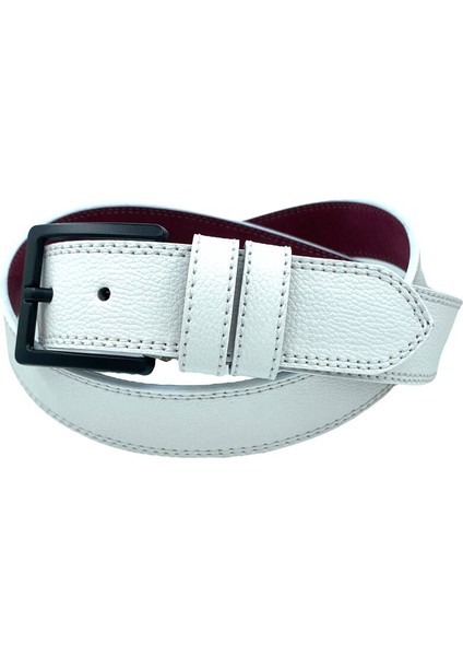 Beyaz Suni Deri Çift Dikişli Damar Desenli Model 4 Cm.lik Spor Kemer - 9016-11 fırsatları