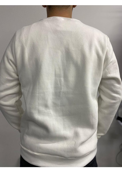 Estrella Erkek Basic Beyaz Üç Iplik Kalın Düz Renk Sweatshirt modelleri