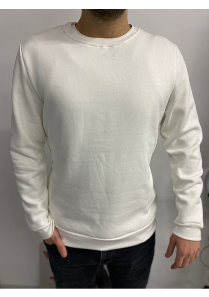 Estrella Erkek Basic Beyaz Üç Iplik Kalın Düz Renk Sweatshirt fırsatları