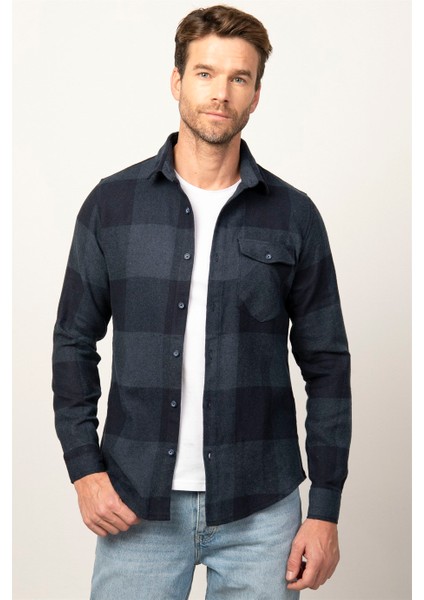 Slim Fit Kışlık Oduncu Ekoseli Tek Cep Kapaklı Erkek Gömlek DR230018-910 fiyatları