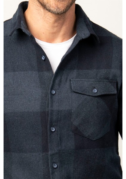 Slim Fit Kışlık Oduncu Ekoseli Tek Cep Kapaklı Erkek Gömlek DR230018-910 modelleri