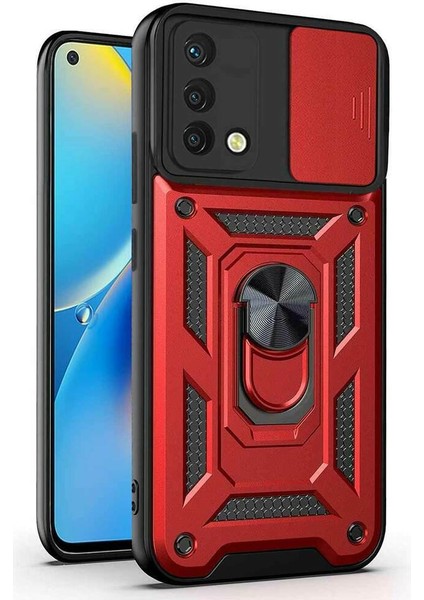 Oppo A74 Kılıf Yüzüklü Standlı Kamera Korumalı Pars