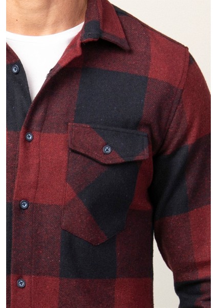 Slim Fit Kışlık Oduncu Ekoseli Tek Cep Kapaklı Erkek Gömlek DR230018-600 modelleri