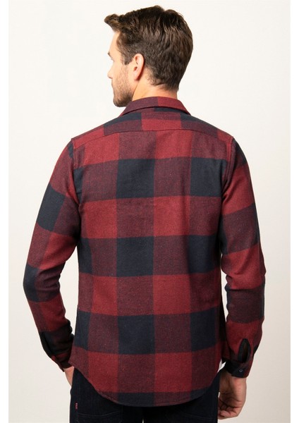 Slim Fit Kışlık Oduncu Ekoseli Tek Cep Kapaklı Erkek Gömlek DR230018-600 fırsatları