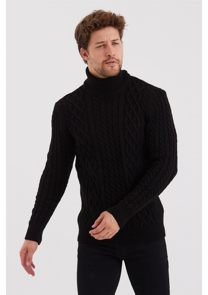 Erkek Siyah Örgü Desenli Triko KAZAK-TRZ8152R05S modelleri