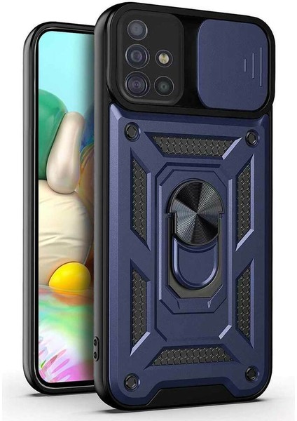 Samsung Galaxy A51 Kılıf Yüzüklü Standlı Kamera Korumalı Pars + Ekran Koruyucu