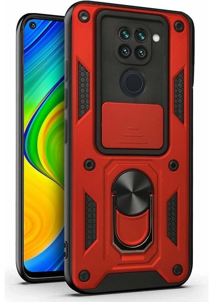 Xiaomi Redmi Note 9 Kılıf Yüzüklü Standlı Kamera Korumalı Pars + Ekran Koruyucu