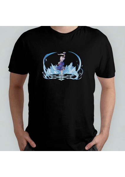 Kamisato Ayaka - Genshin Impact %100 Pamuklu Bisiklet Yaka T-Shirt Model - 1