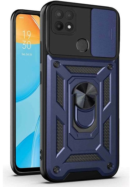 Oppo A15S Kılıf Yüzüklü Standlı Kamera Korumalı Pars + Ekran Koruyucu