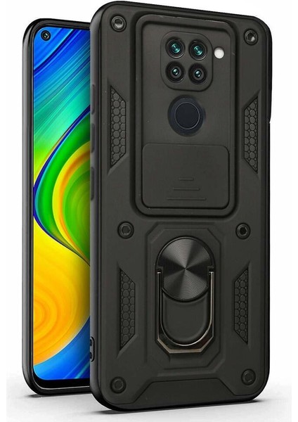 Xiaomi Redmi Note 9 Kılıf Yüzüklü Standlı Kamera Korumalı Pars